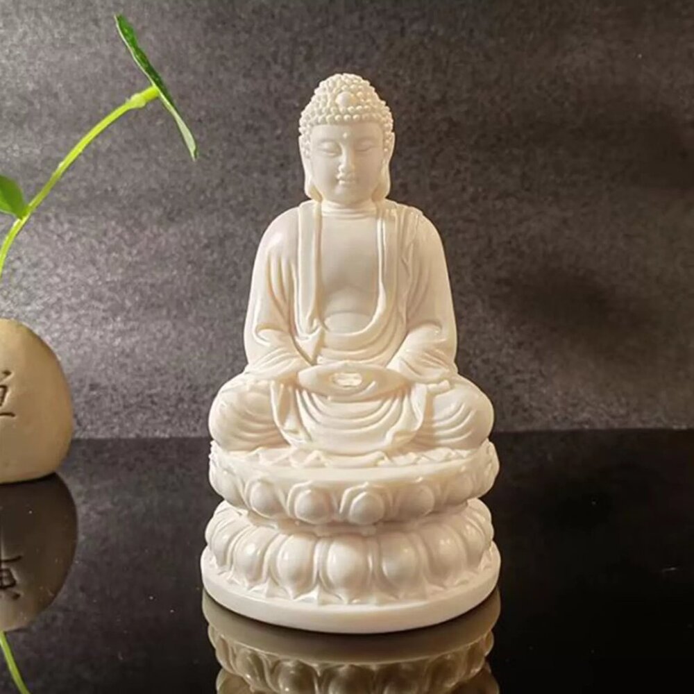 Shakyamuni Meditating Buddha Statue Resin White Feng Shui Zen Home Altar Decor
